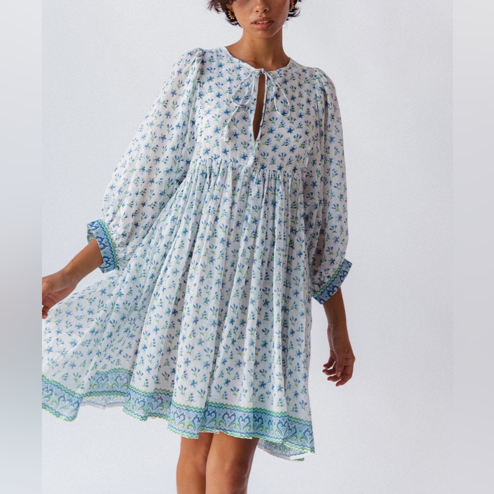 Daughters of India Blue and White Mini Dress